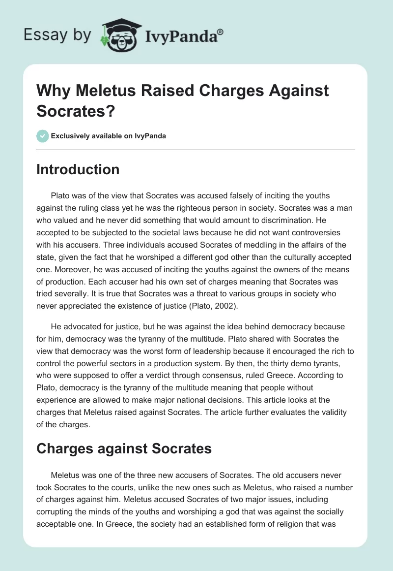 Why Meletus Raised Charges Against Socrates?. Page 1