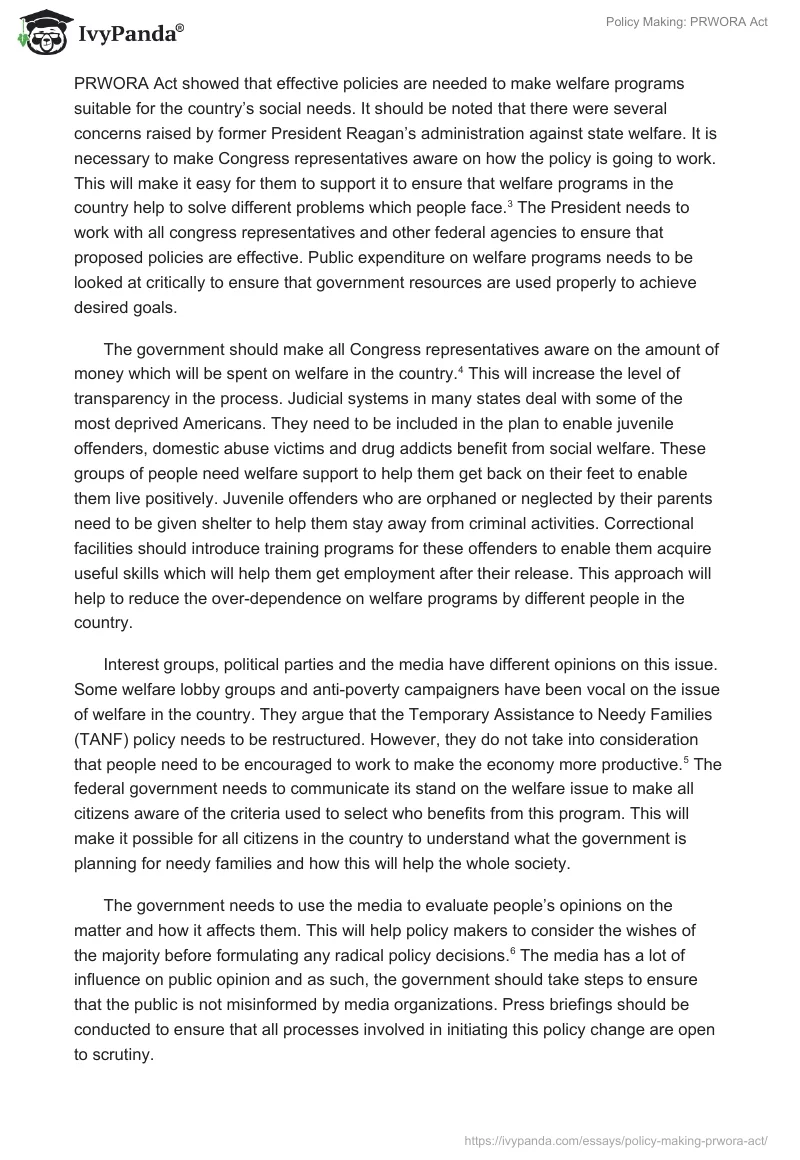 Policy Making: PRWORA Act. Page 2