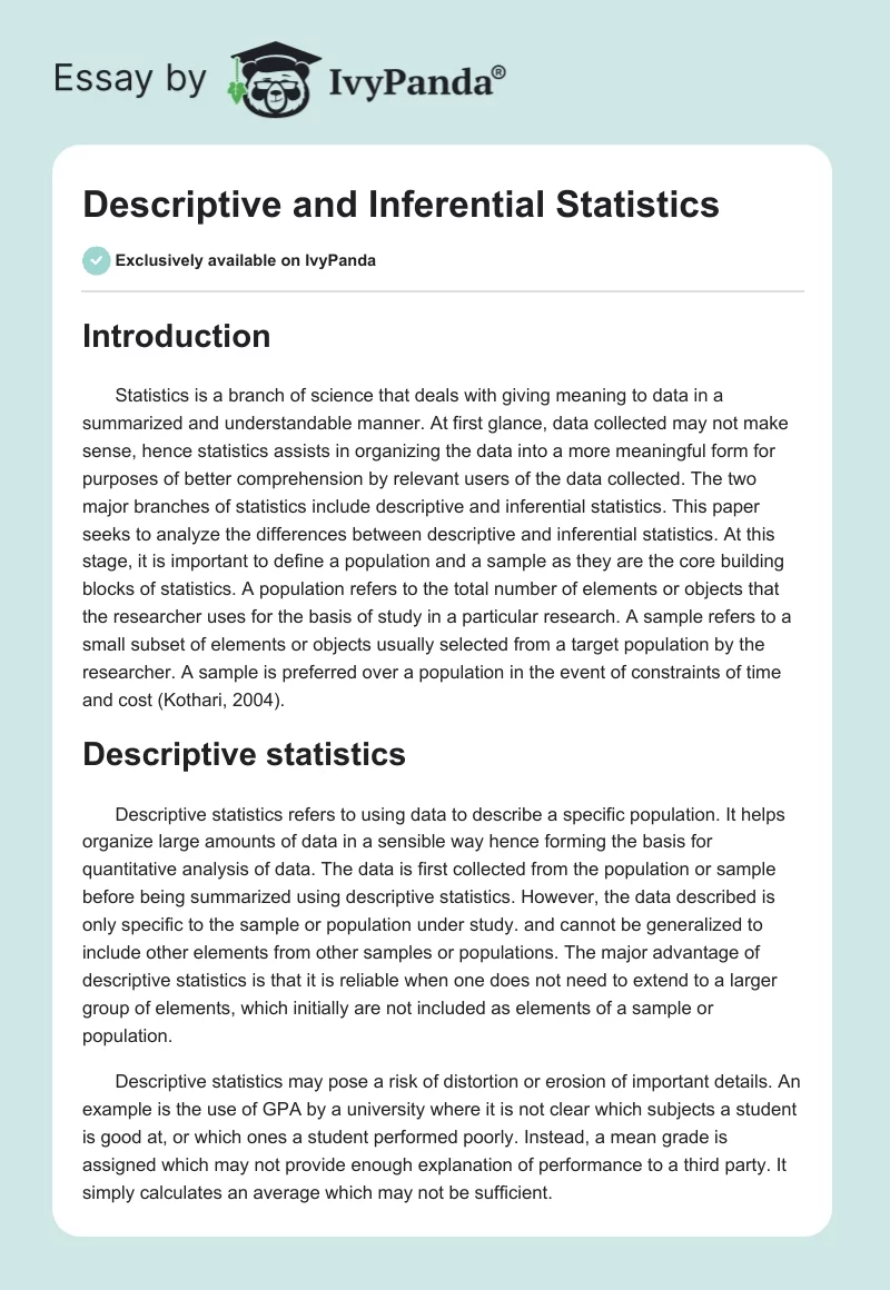Descriptive and Inferential Statistics. Page 1