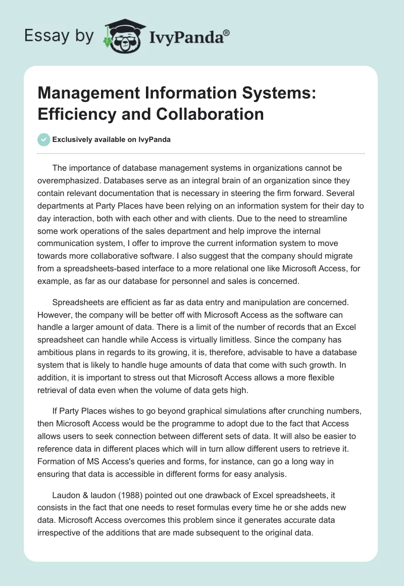 Management Information Systems: Efficiency and Collaboration. Page 1