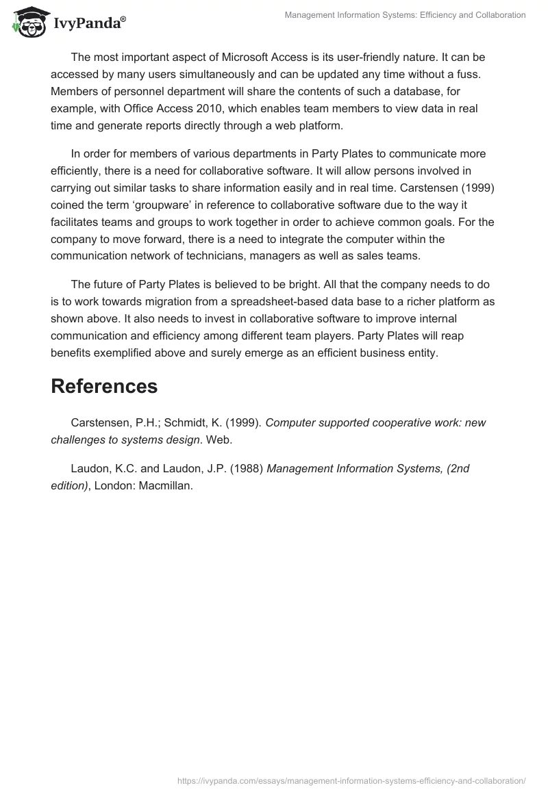 Management Information Systems: Efficiency and Collaboration. Page 2