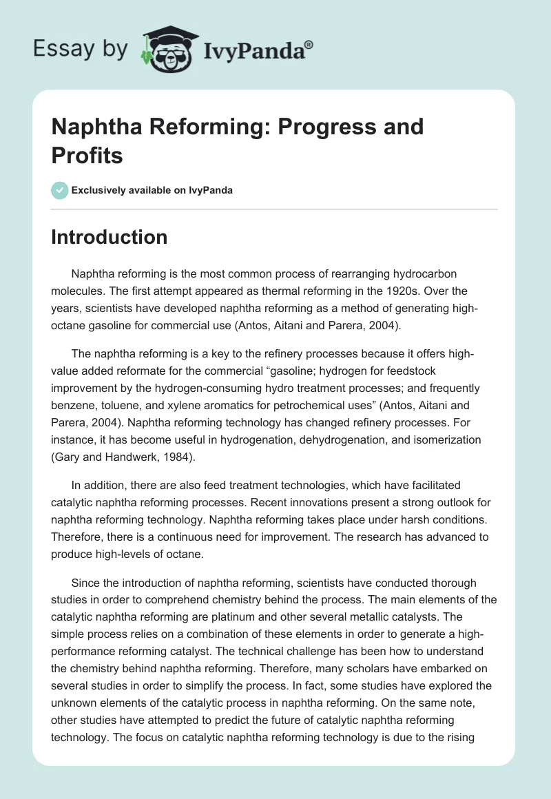 Naphtha Reforming: Progress and Profits. Page 1