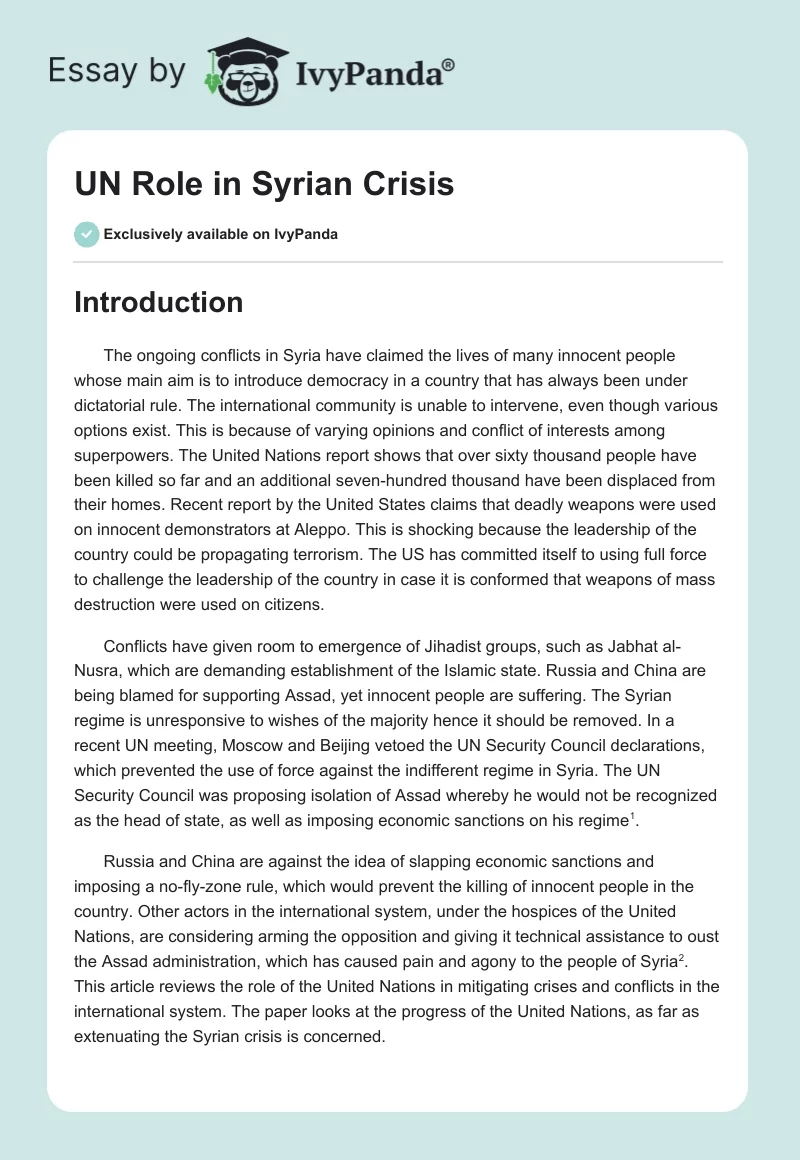 UN Role in Syrian Crisis. Page 1