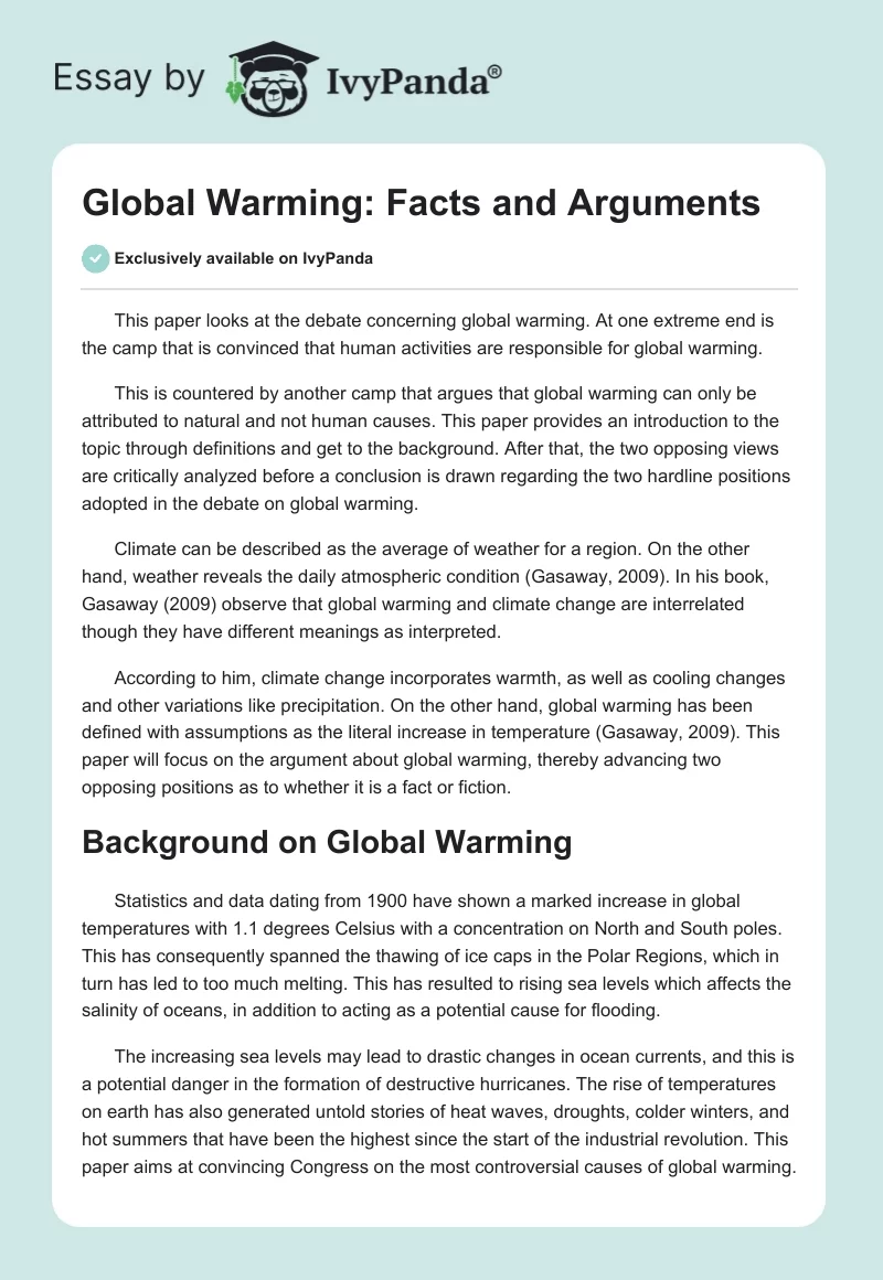 Global Warming: Facts and Arguments. Page 1