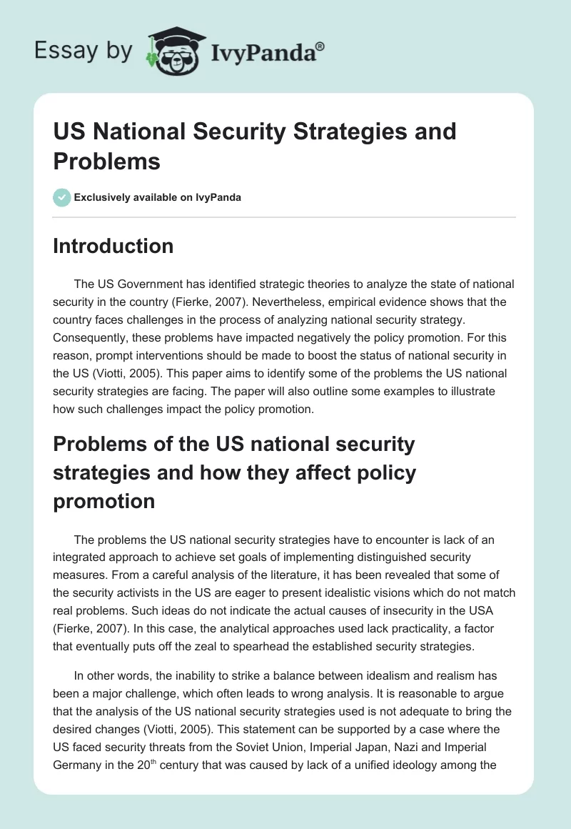 US National Security Strategies and Problems. Page 1