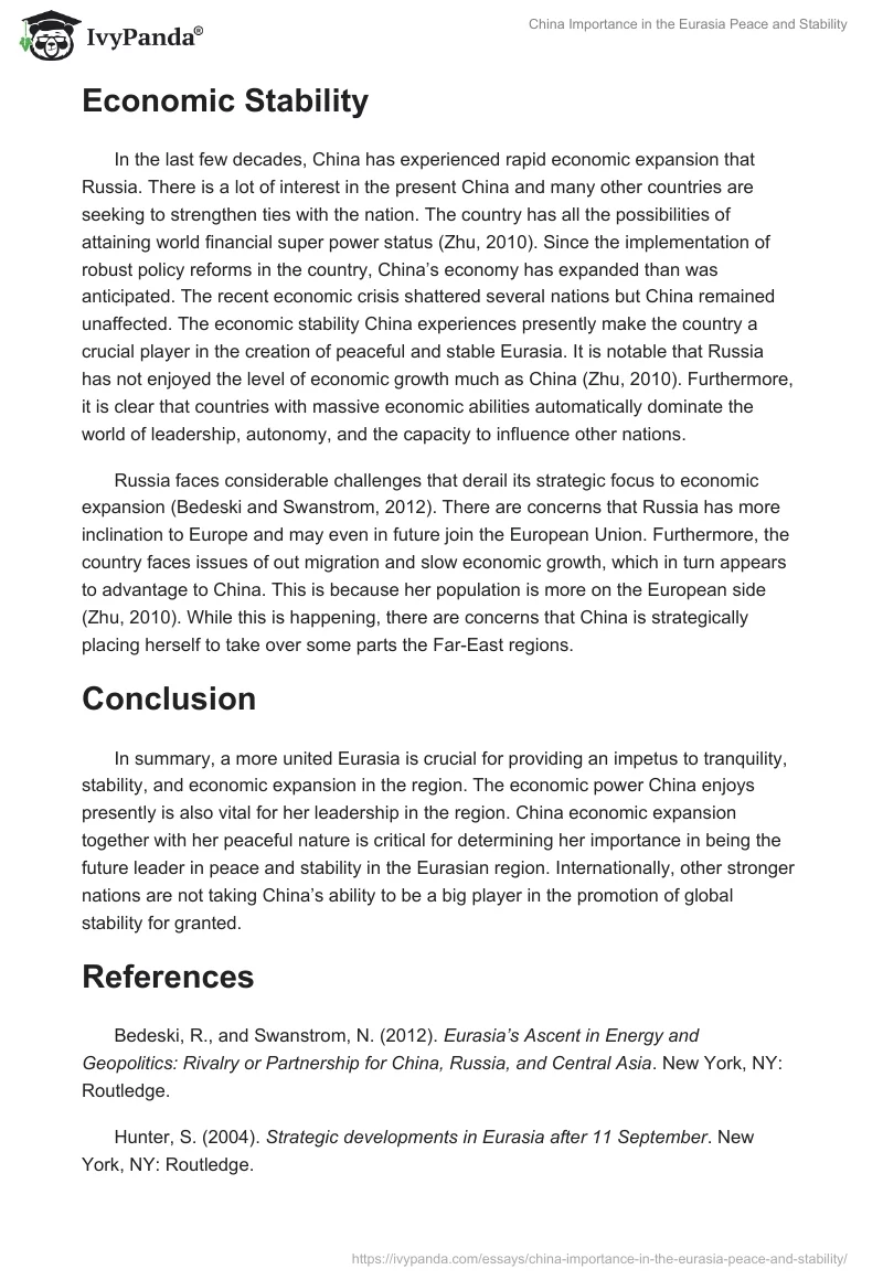 China Importance in the Eurasia Peace and Stability. Page 2
