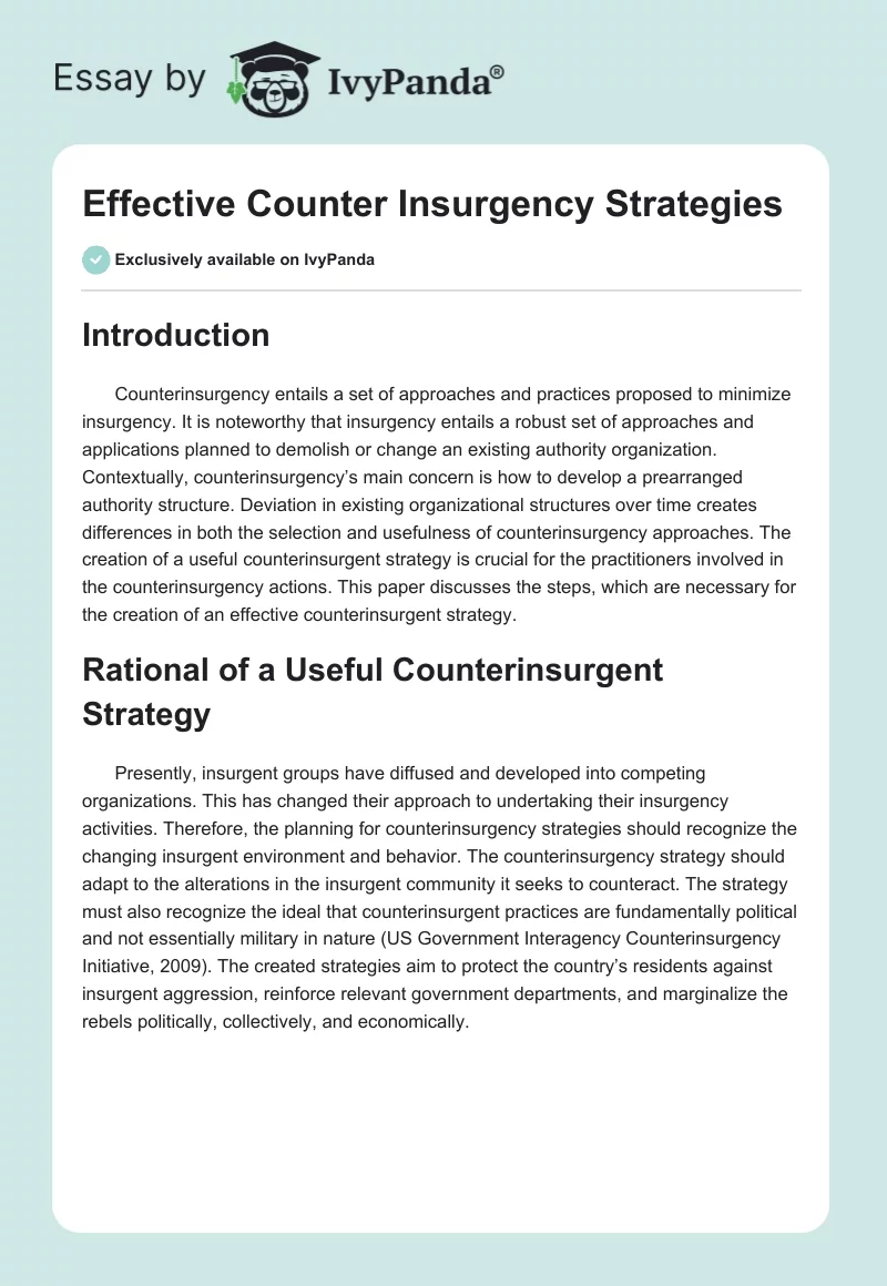 Effective Counter Insurgency Strategies. Page 1