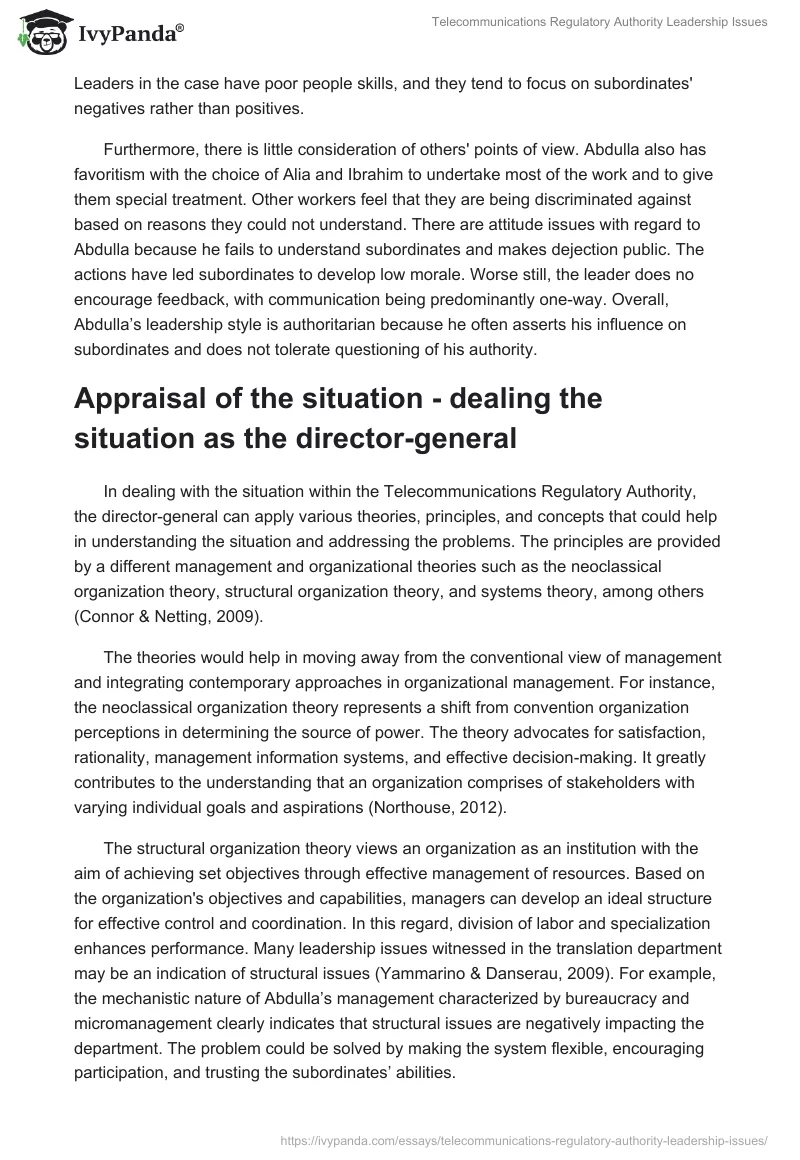 Telecommunications Regulatory Authority Leadership Issues. Page 2