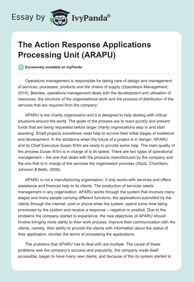 The Action Response Applications Processing Unit (ARAPU). Page 1
