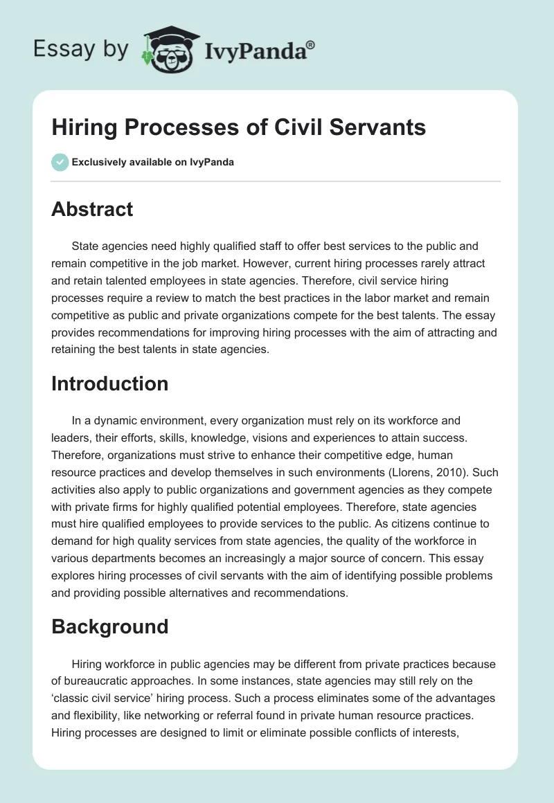 Hiring Processes of Civil Servants. Page 1