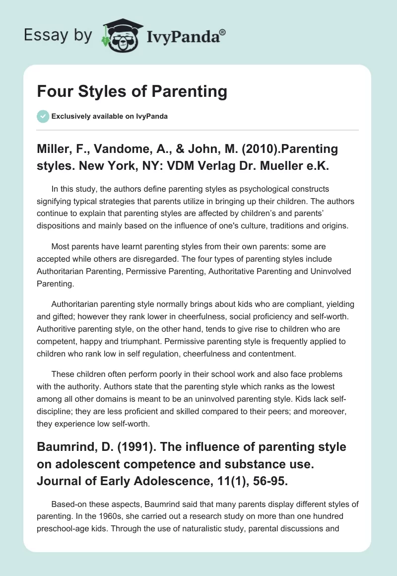 Four Styles of Parenting. Page 1