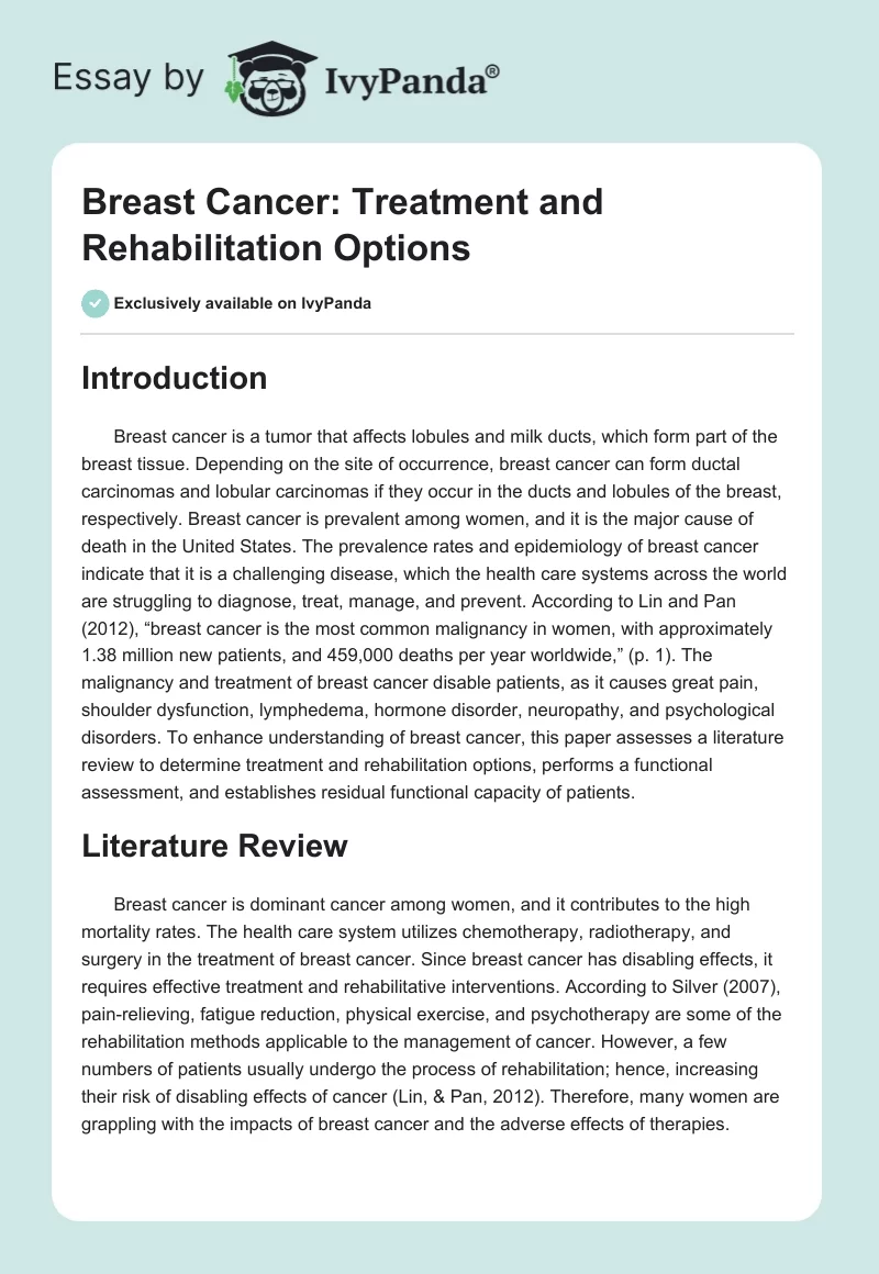 Breast Cancer: Treatment and Rehabilitation Options. Page 1