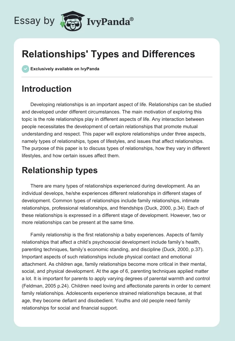 Relationships' Types and Differences. Page 1