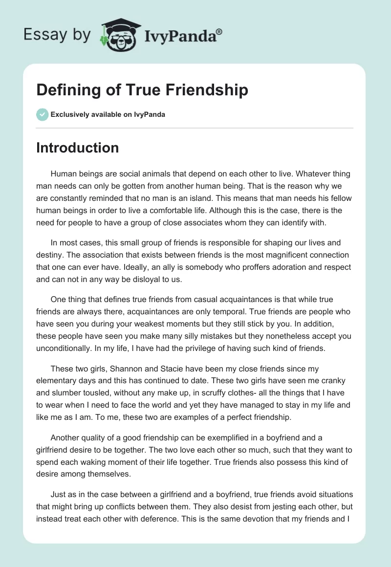Defining of True Friendship. Page 1
