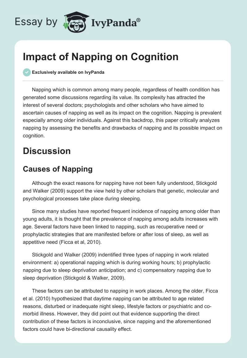 Impact of Napping on Cognition. Page 1