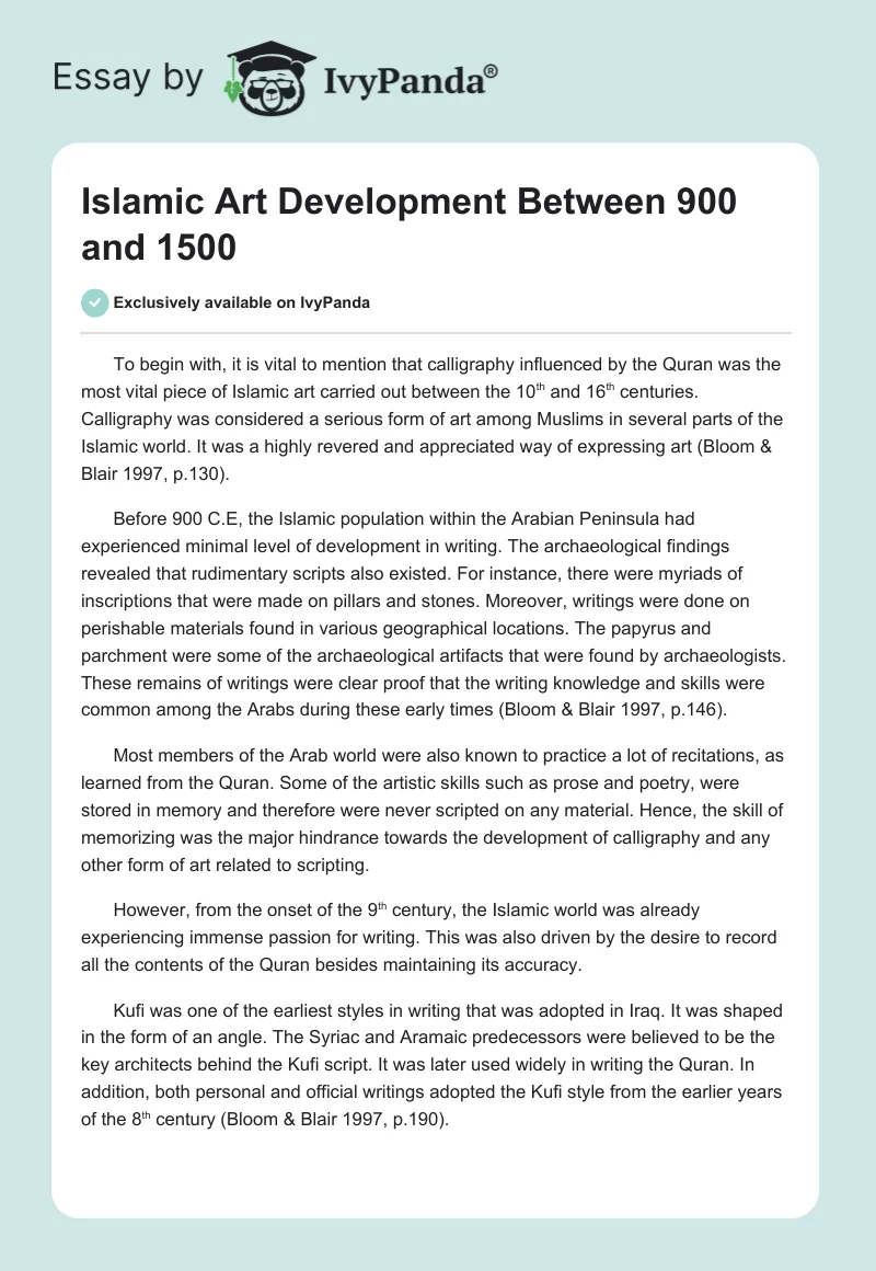 Islamic Art Development Between 900 and 1500. Page 1