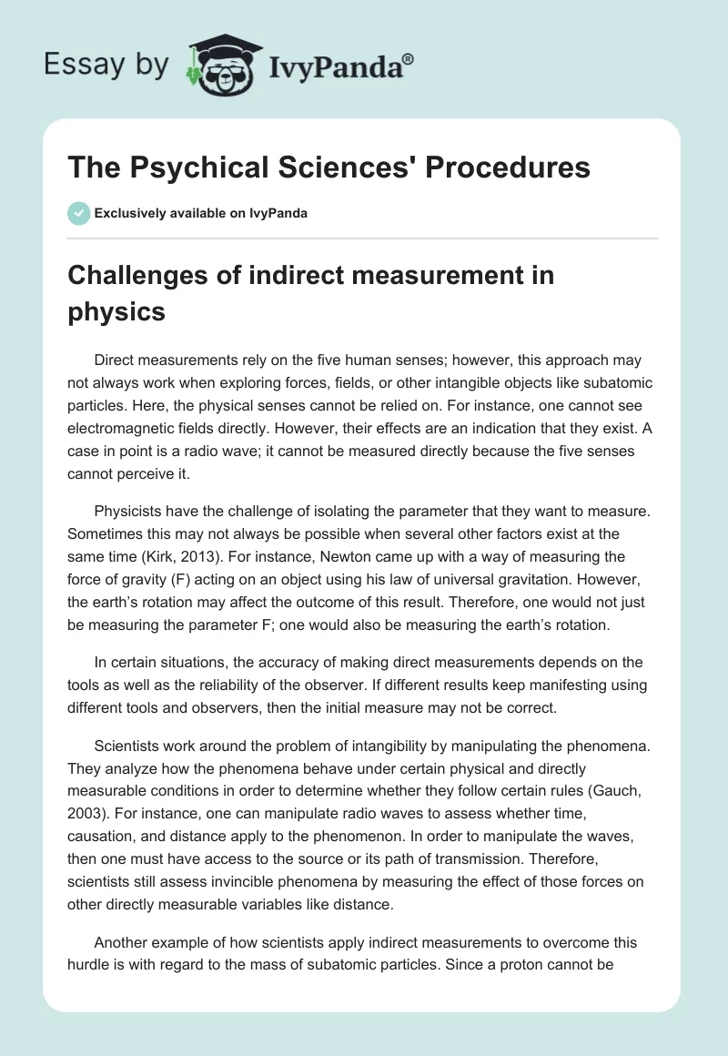 The Psychical Sciences' Procedures. Page 1