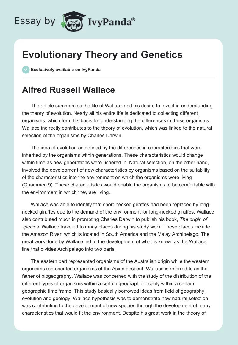 Evolutionary Theory and Genetics. Page 1