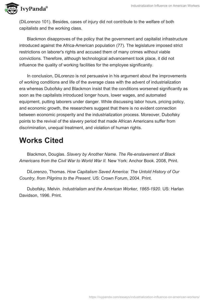 Industrialization Influence on American Workers. Page 4