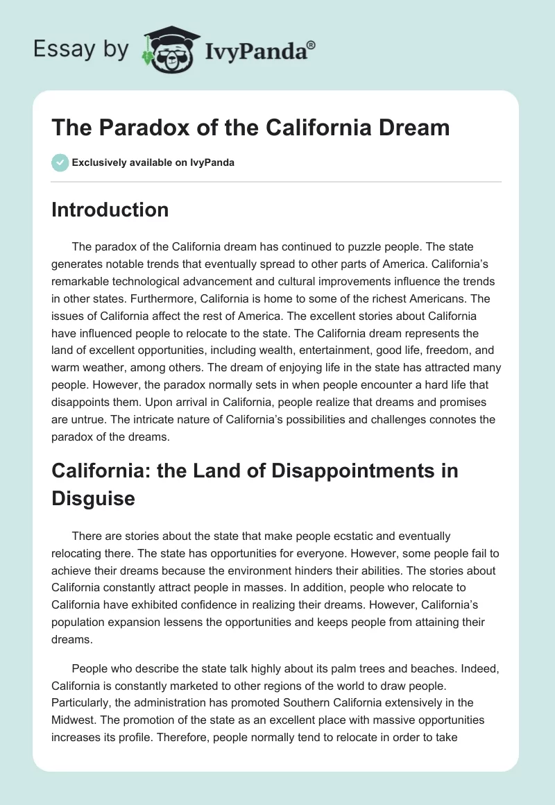 The Paradox of the California Dream. Page 1