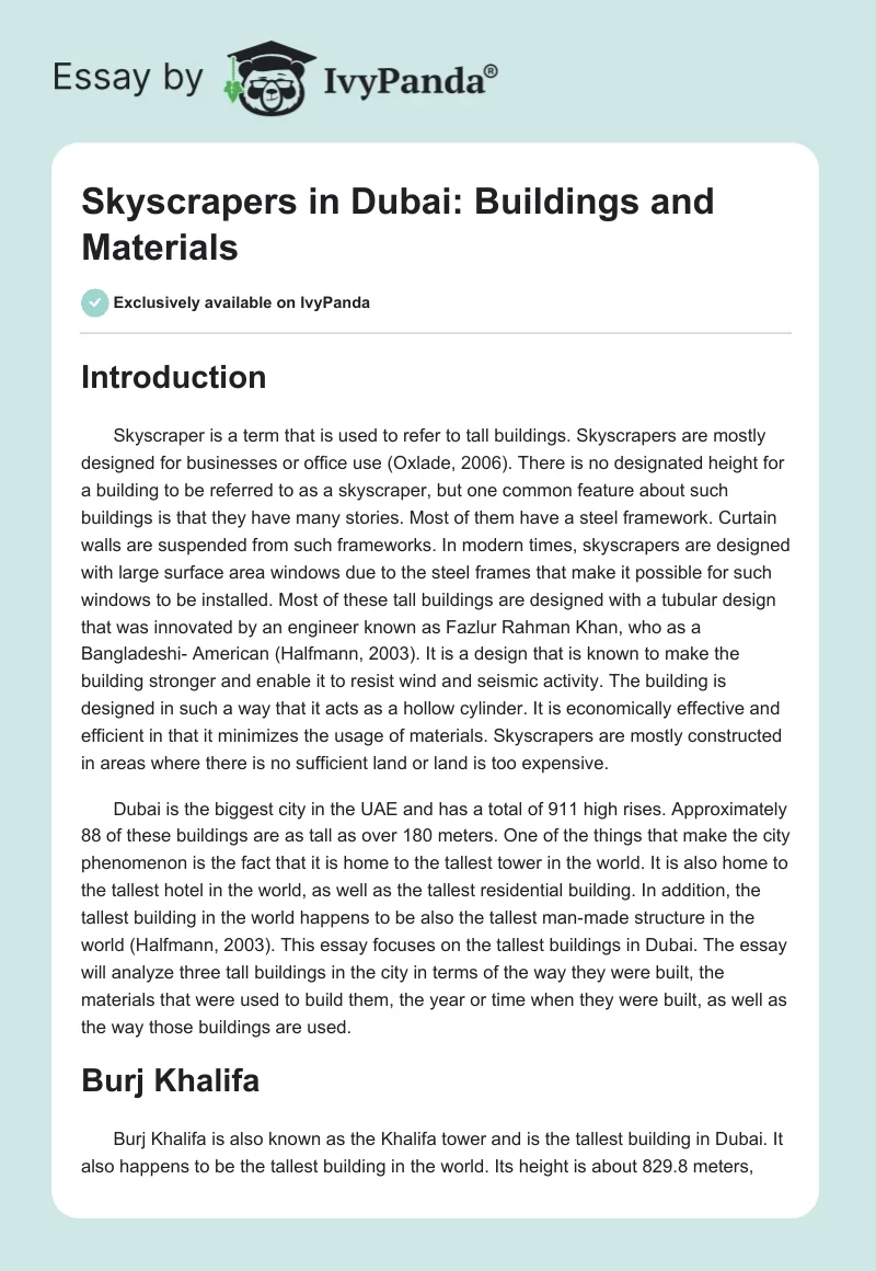 Skyscrapers in Dubai: Buildings and Materials. Page 1