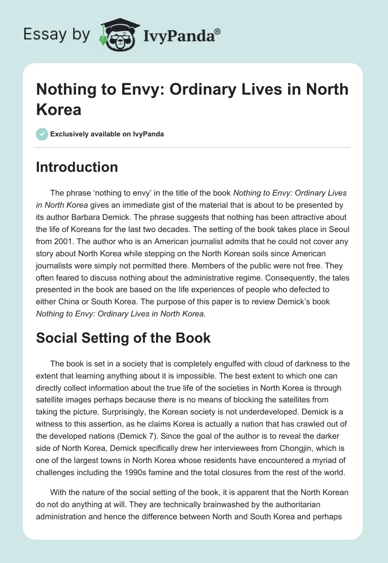 Nothing to Envy: Ordinary Lives in North Korea. Page 1