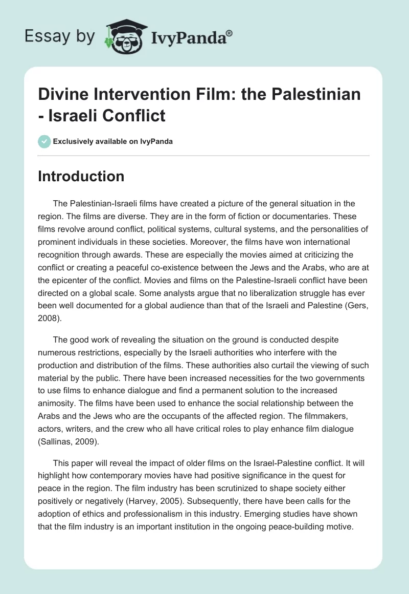 "Divine Intervention" Film: The Palestinian-Israeli Conflict. Page 1