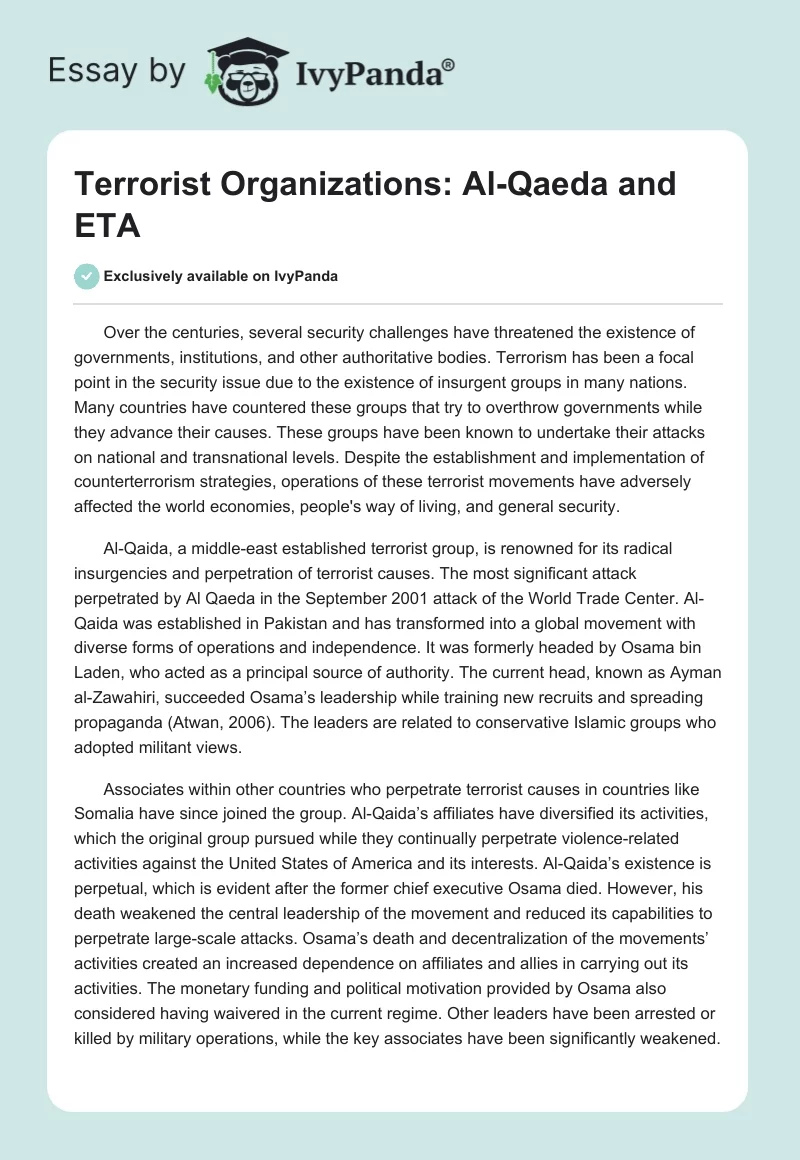 Terrorist Organizations: Al-Qaeda and ETA. Page 1