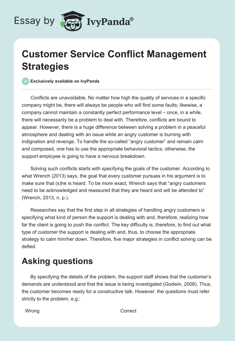 Customer Service Conflict Management Strategies. Page 1