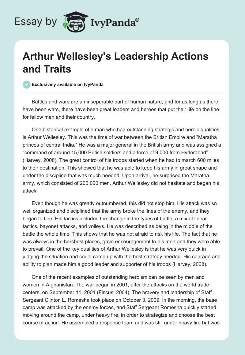 Arthur Wellesley's Leadership Actions and Traits. Page 1