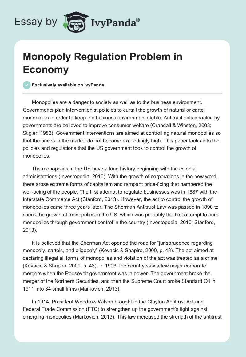 Monopoly Regulation Problem in Economy. Page 1