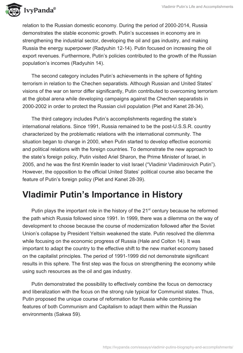 Vladimir Putin’s Life and Accomplishments. Page 2