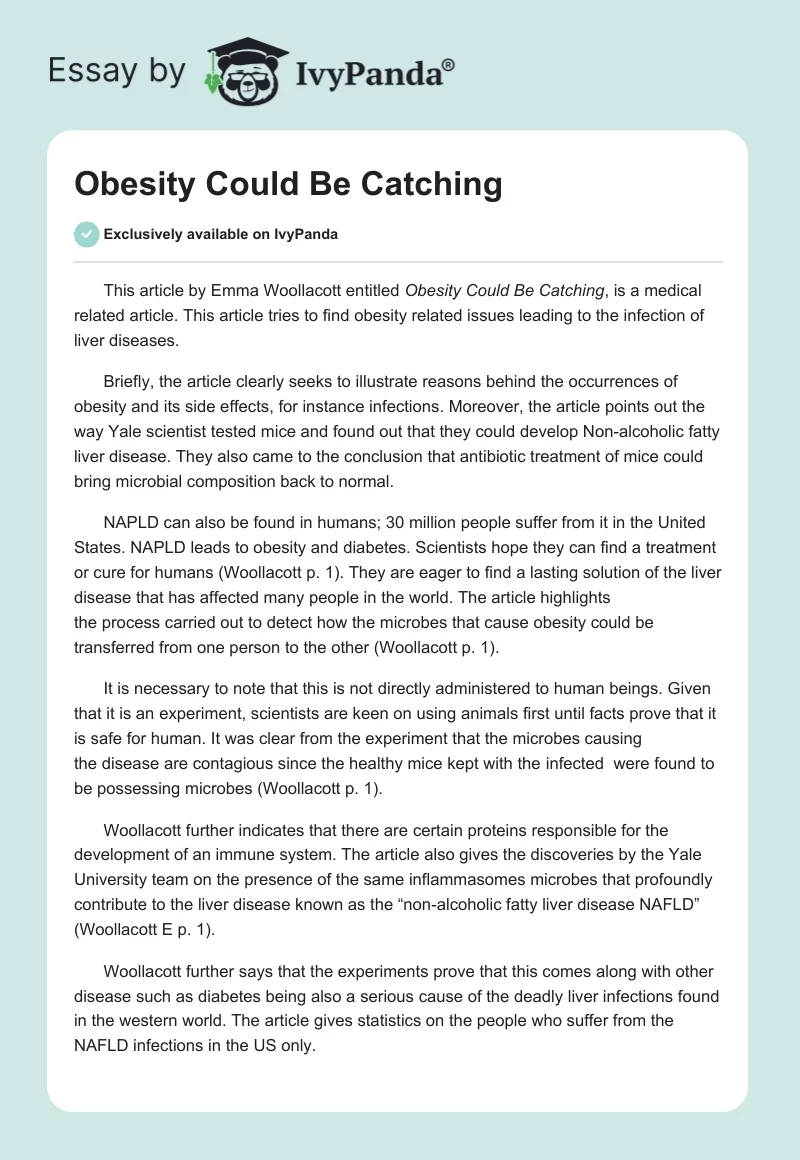 Obesity Could Be Catching. Page 1