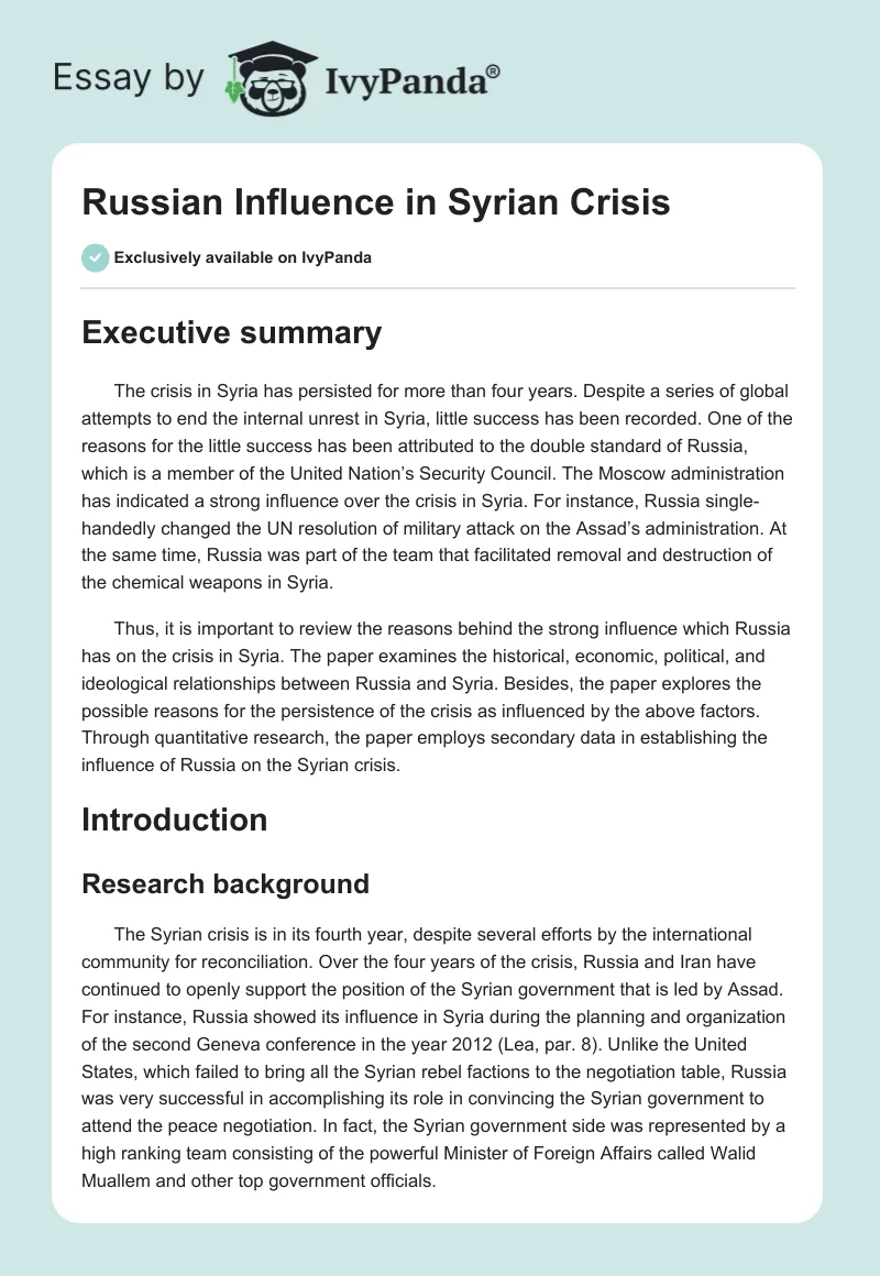 Russian Influence in Syrian Crisis. Page 1