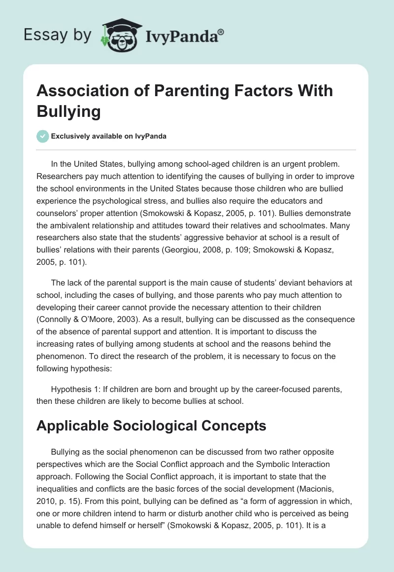 Association of Parenting Factors With Bullying. Page 1