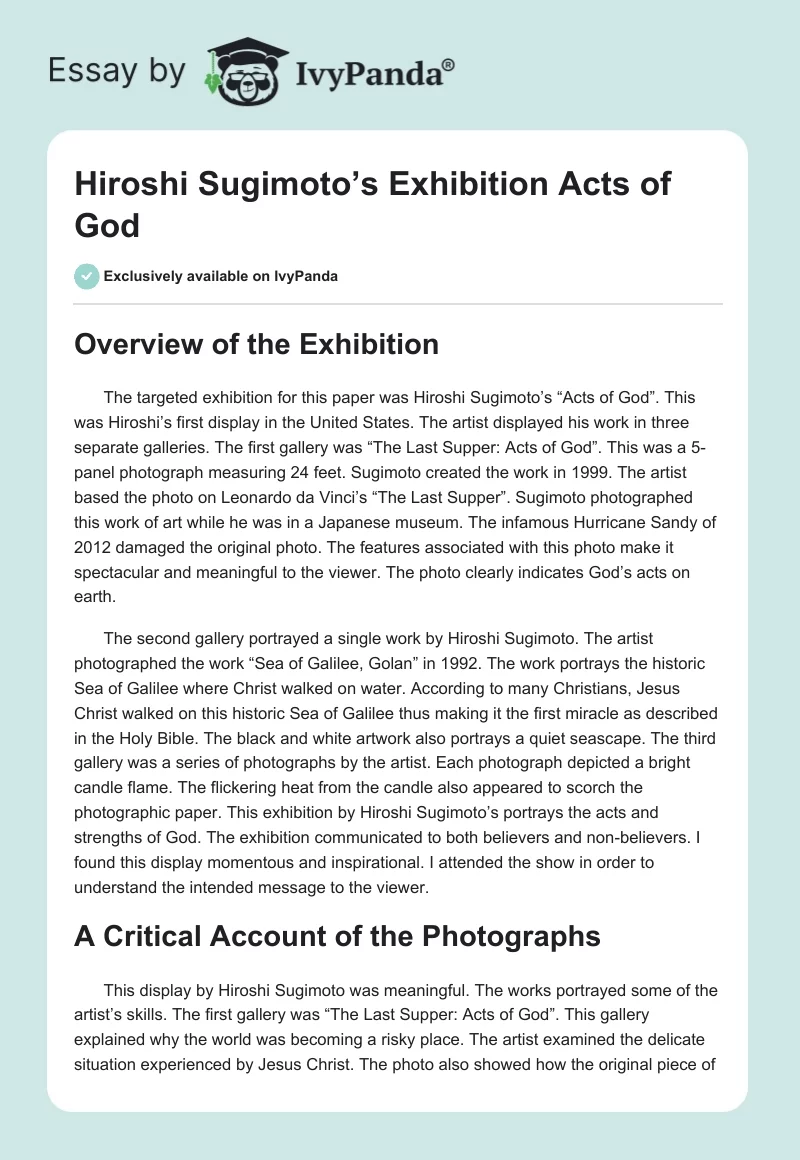 Hiroshi Sugimoto’s Exhibition "Acts of God". Page 1
