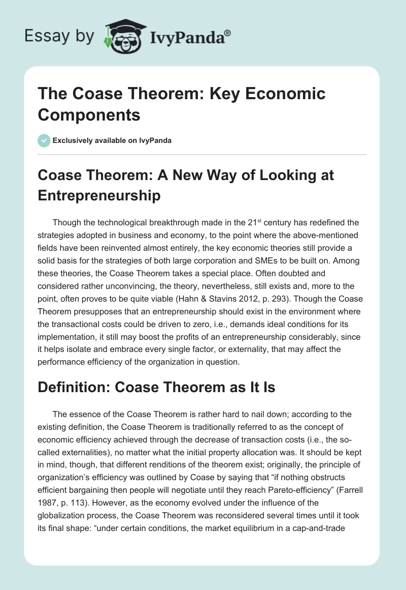 The Coase Theorem: Key Economic Components. Page 1