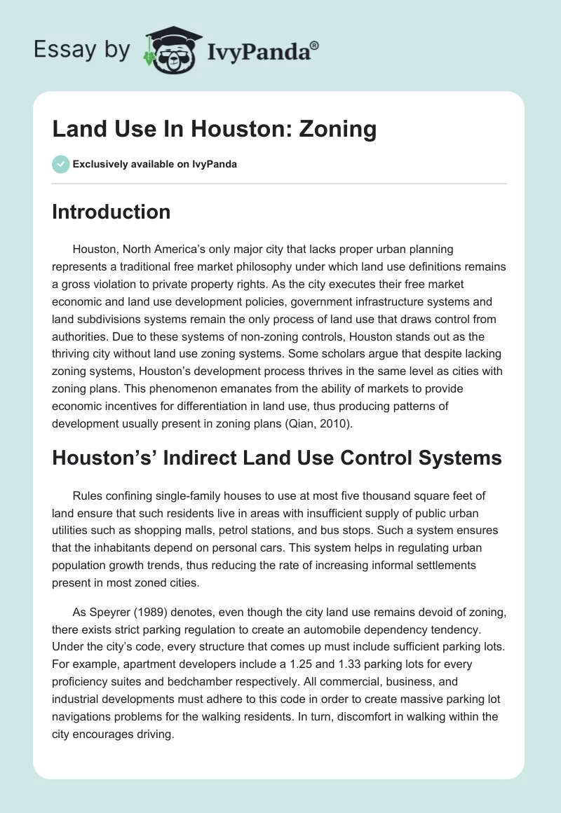 Land Use In Houston: Zoning. Page 1