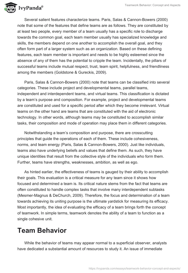 Teamwork Behavior: Concept and Aspects. Page 2