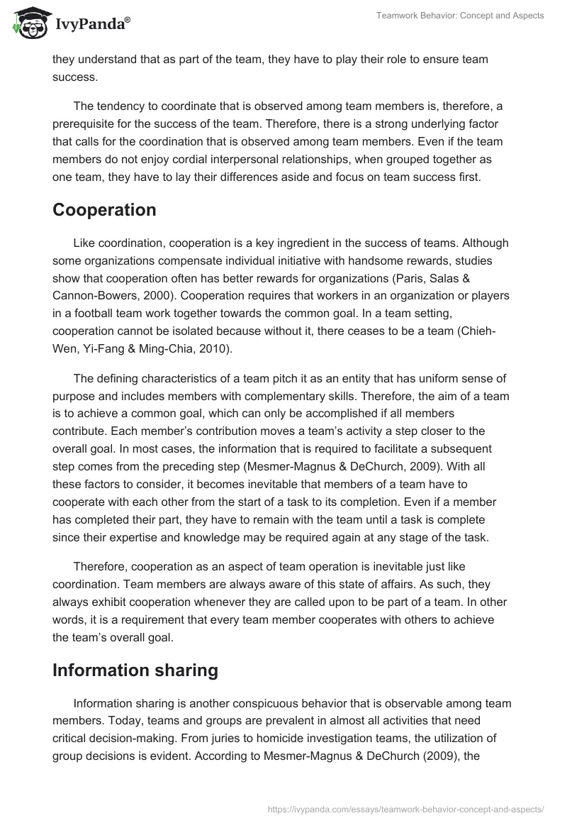 Teamwork Behavior: Concept and Aspects. Page 4