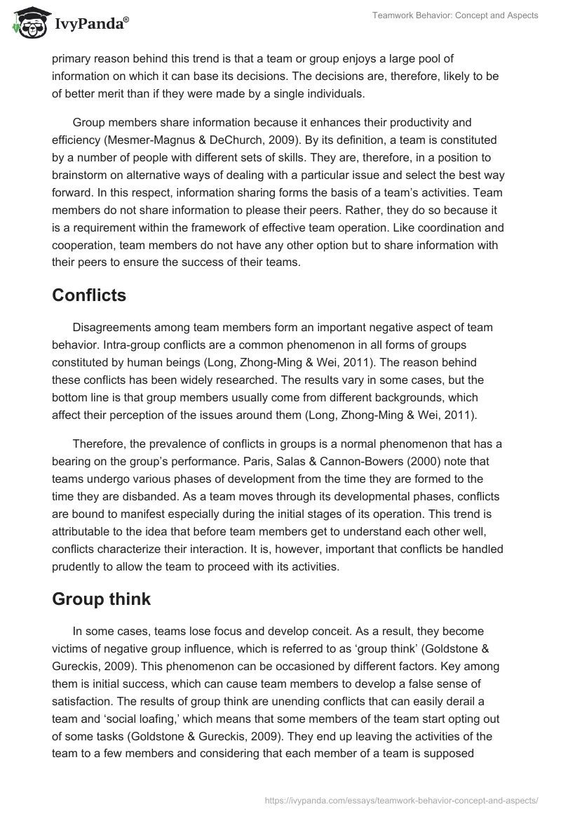 Teamwork Behavior: Concept and Aspects. Page 5