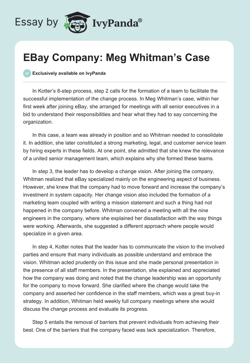 EBay Company: Meg Whitman’s Case. Page 1
