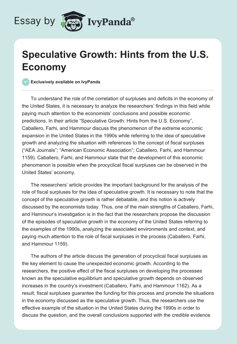Speculative Growth: Hints from the U.S. Economy. Page 1