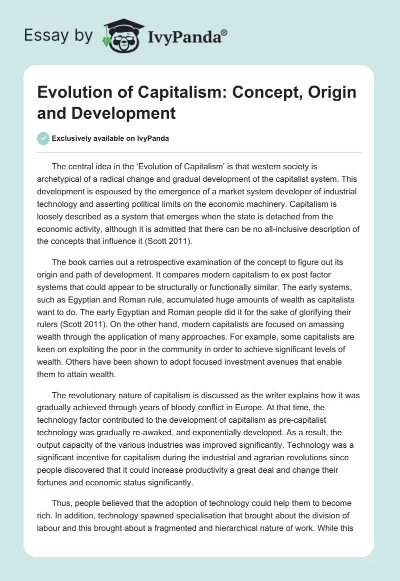 Evolution of Capitalism: Concept, Origin and Development. Page 1