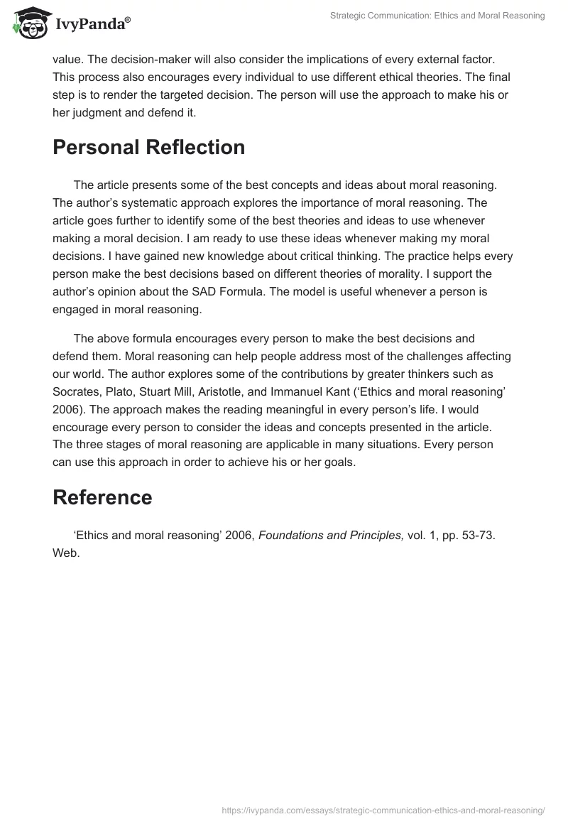 Strategic Communication: Ethics and Moral Reasoning. Page 2