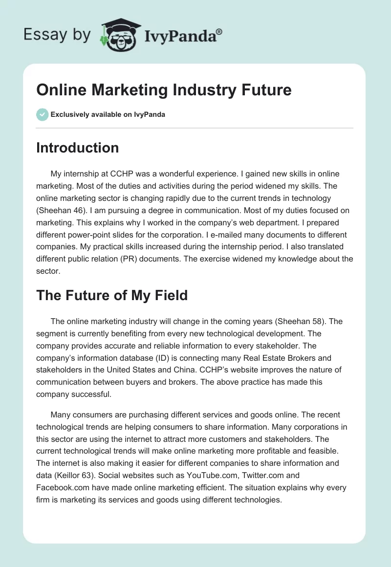 Online Marketing Industry Future. Page 1