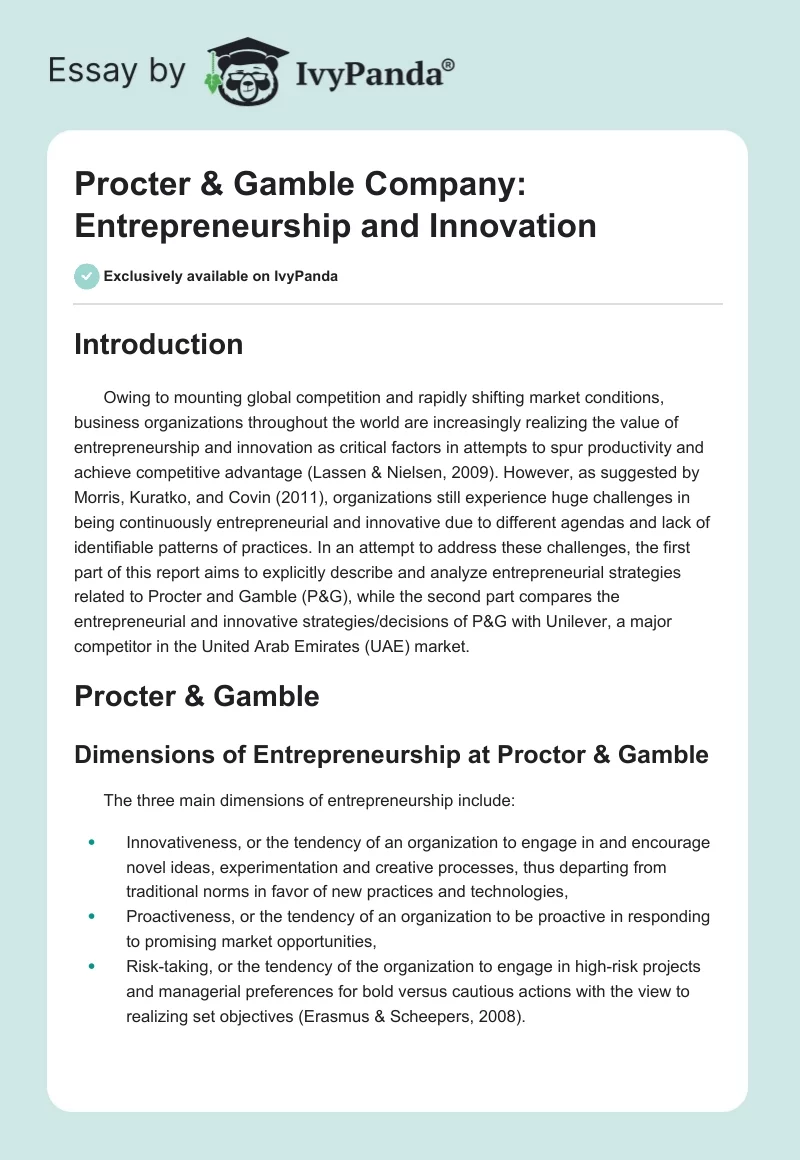 Procter & Gamble Company: Entrepreneurship and Innovation. Page 1
