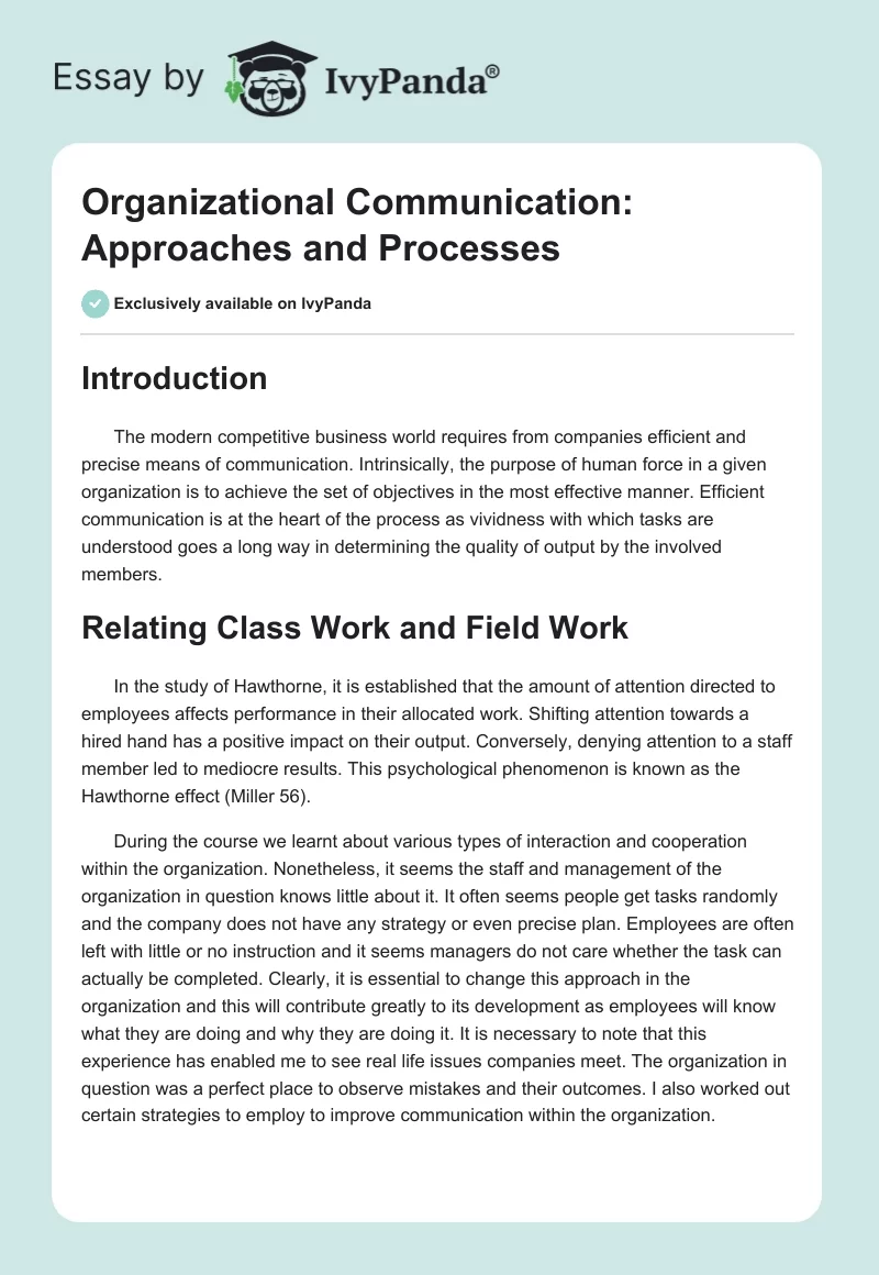 Organizational Communication: Approaches and Processes. Page 1