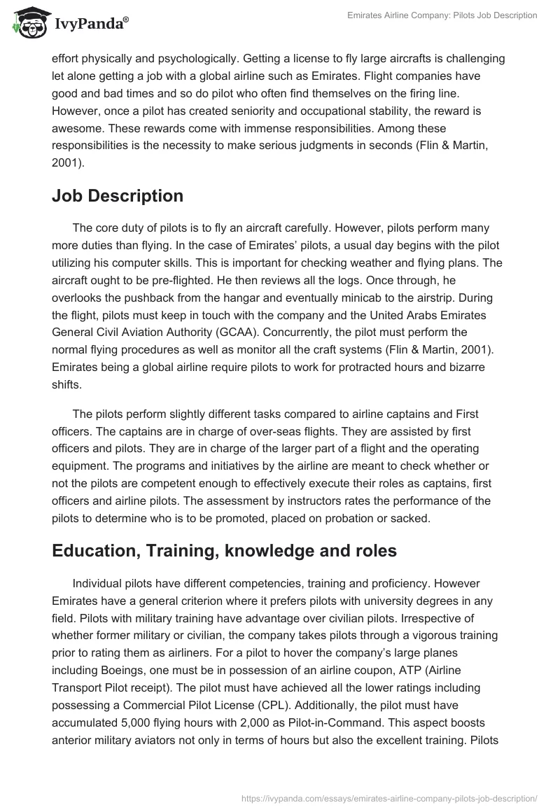 Emirates Airline Company: Pilots Job Description. Page 2