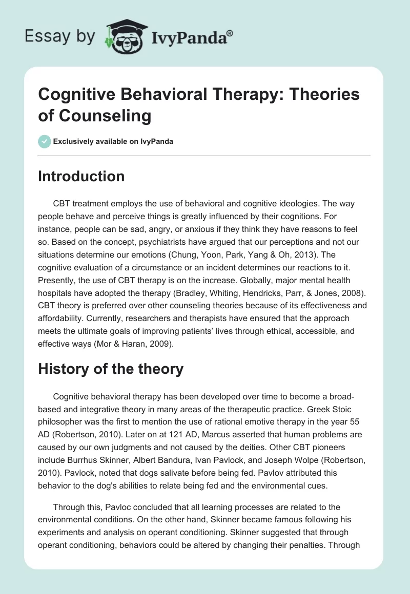 Cognitive Behavioral Therapy: Theories of Counseling. Page 1